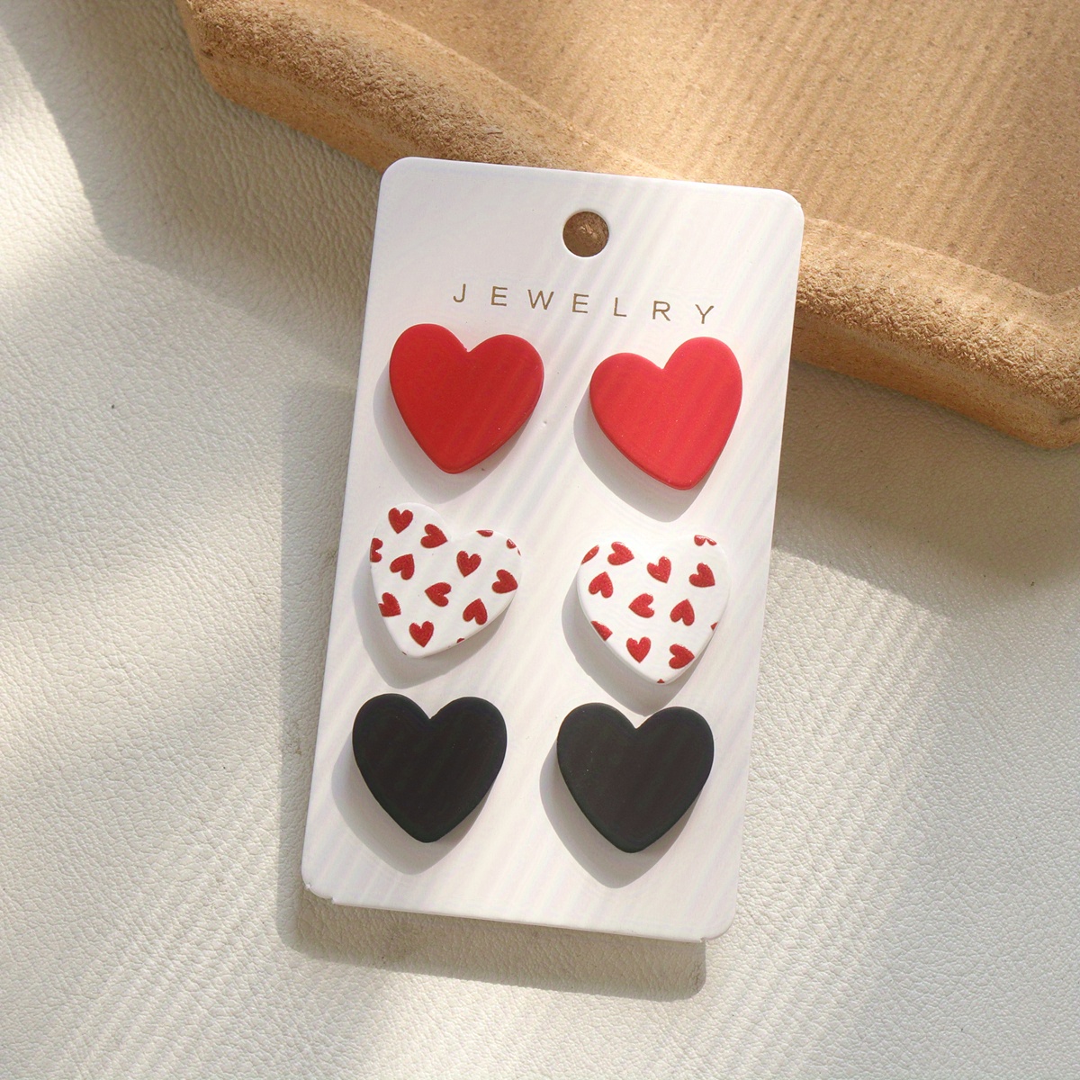 3 Pairs Tiny Heart Stud Earrings Set Acrylic Lightweight Female Earrings