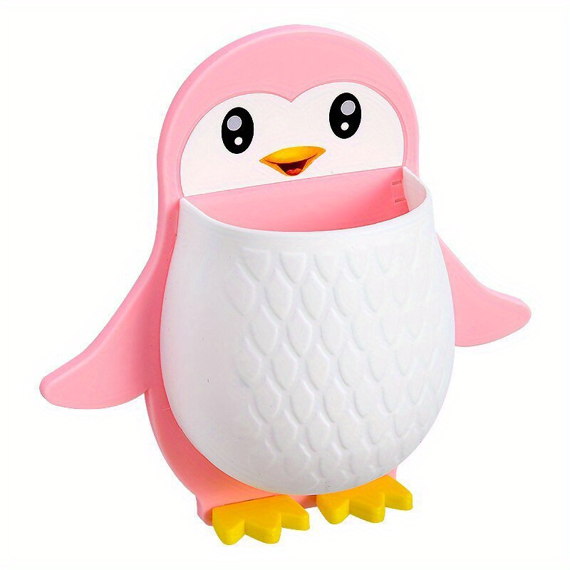 Image of 1pc Penguin Storage Rack, Makeup Storage Box, Dormitory Bathroom Toothbrush Bedside Finishing Wall-mounted Storage Rack, Home Essential