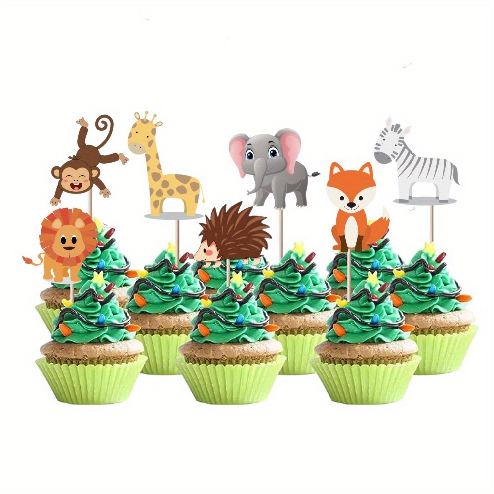 PRECUT - Decoración comestible para cupcakes de safari, decoraciones de  tartas de safari, decoraciones de fiesta de animales de la selva, adornos  para