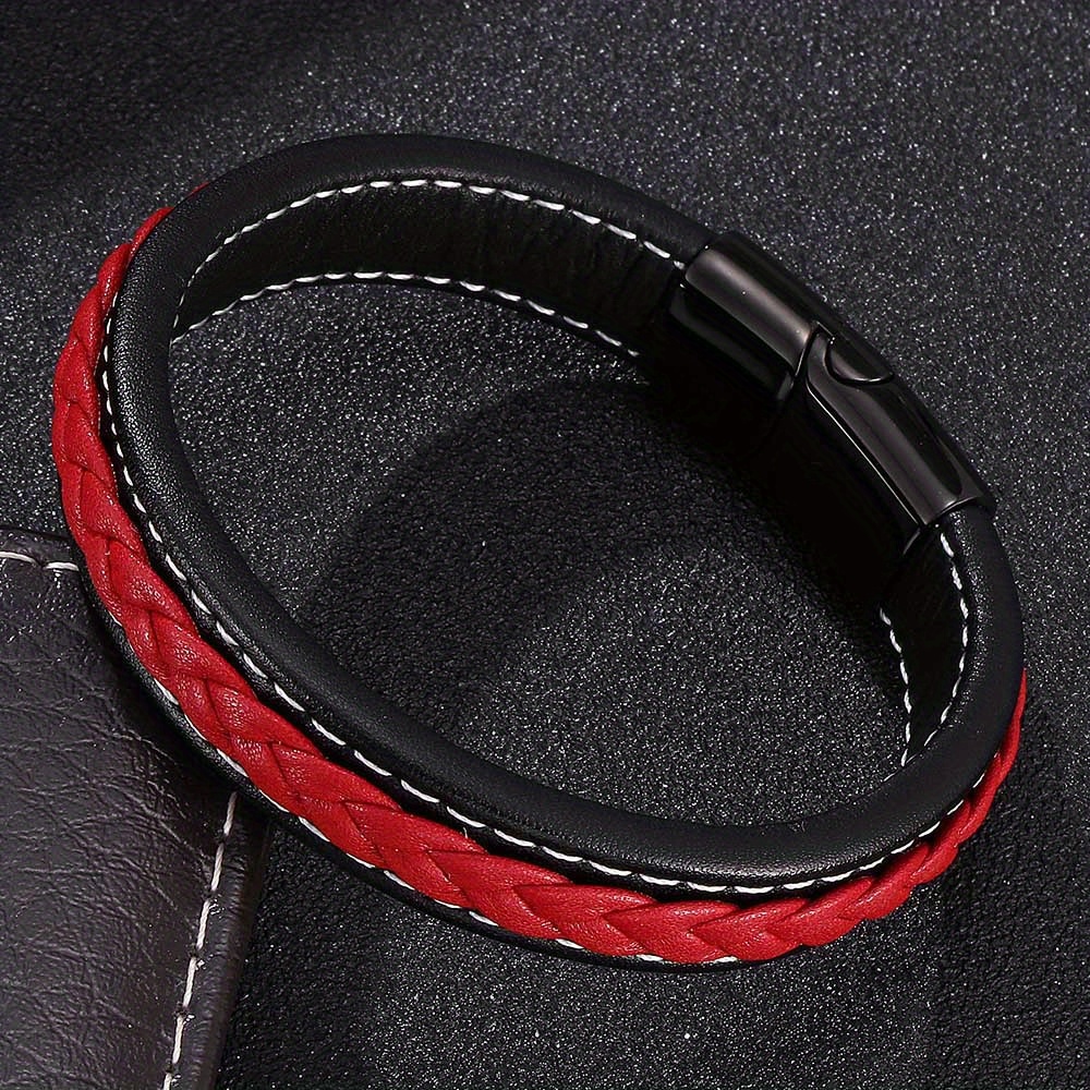 1pc High-grade Faux Black Red Faux Leather Bangle Bangle Bracelet Korean Version Versatile Trendy Men's Bangle Bangle Bracelet Exquisite Additions