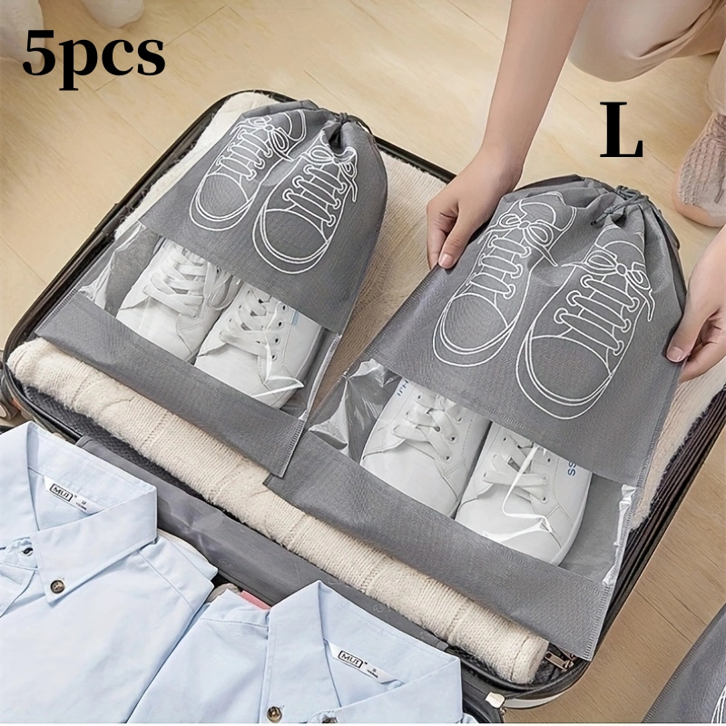 5pcs Outdoor Portable Shoes Bag, Drawstring Travel Shoes Storage Bag,  Travel Shoes Packaging Bag, Shoes Dust Bag With Clear Window, Portable  Organizer