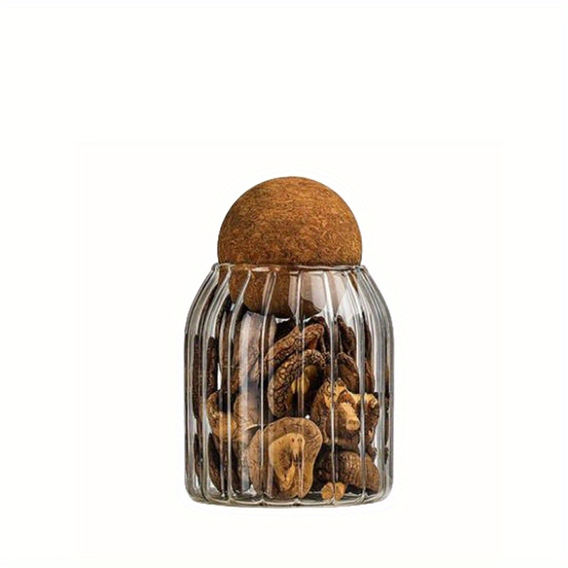 3pcs Glass Storage Container with Round Ball Cork,Coffee Bean Jar Glass Cork Clear Stripe Glass Bottles with Cork Glass Canisters for Food, Coffee