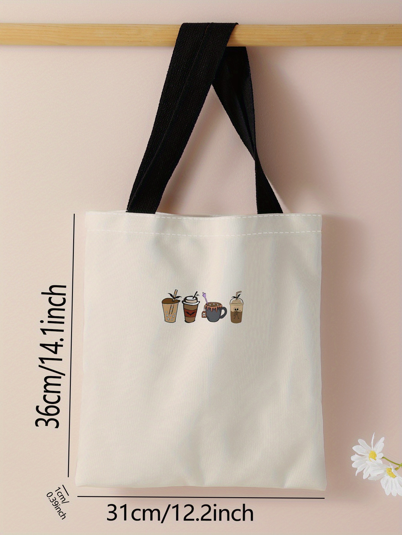 Cartoon Pattern Canvas Tote Bag, Kawaii Shoulder Bag, Cute Cartoon Design  Handbag