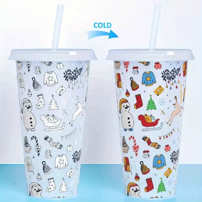 Color Changing Cute Water Cup, Temperature Sensitive Straw Water Cup With  Lid, Reusable Ice Drinking Cups For Halloween, Christmas Gift - Temu