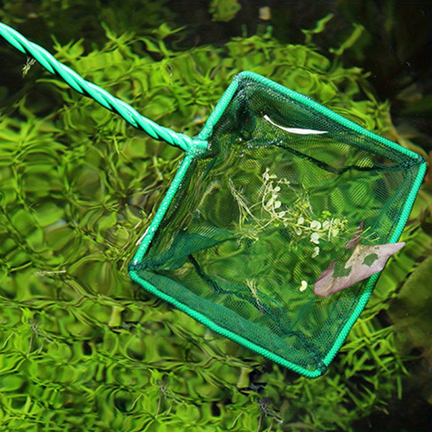 Topumt Aquarium Rugged Square Fish Net Small Nylon Fishing Nets with  Plastic Handle for Fish Tank 