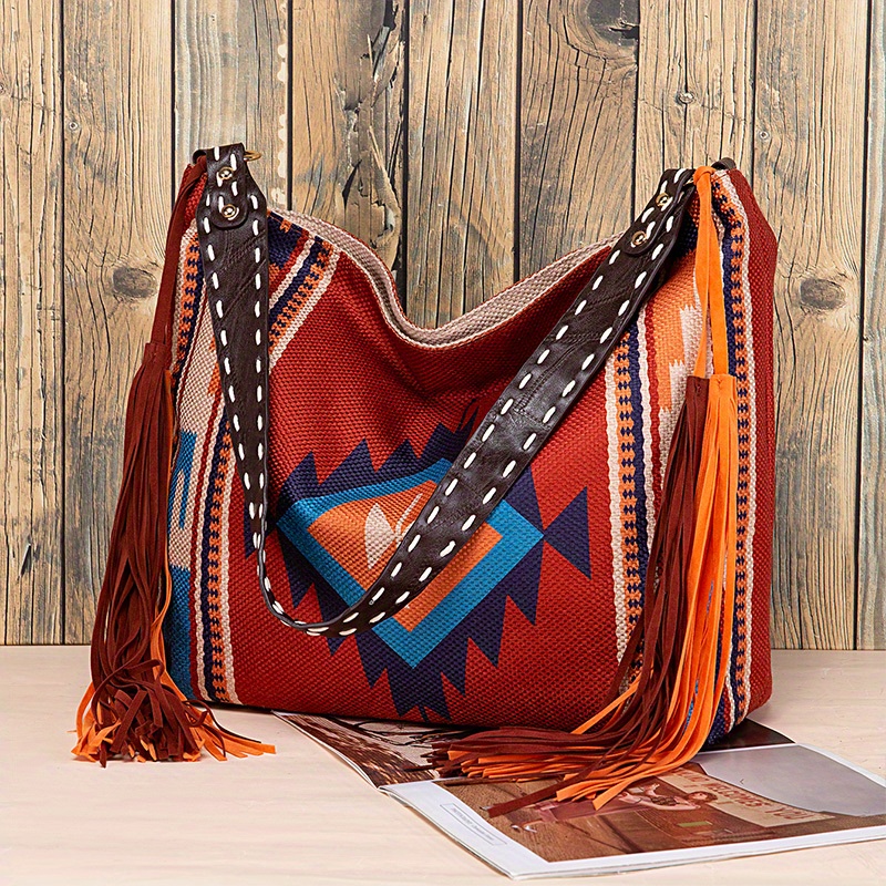 ETHNIC TASSEL PURSE Native American Fringe Leather Bag 
