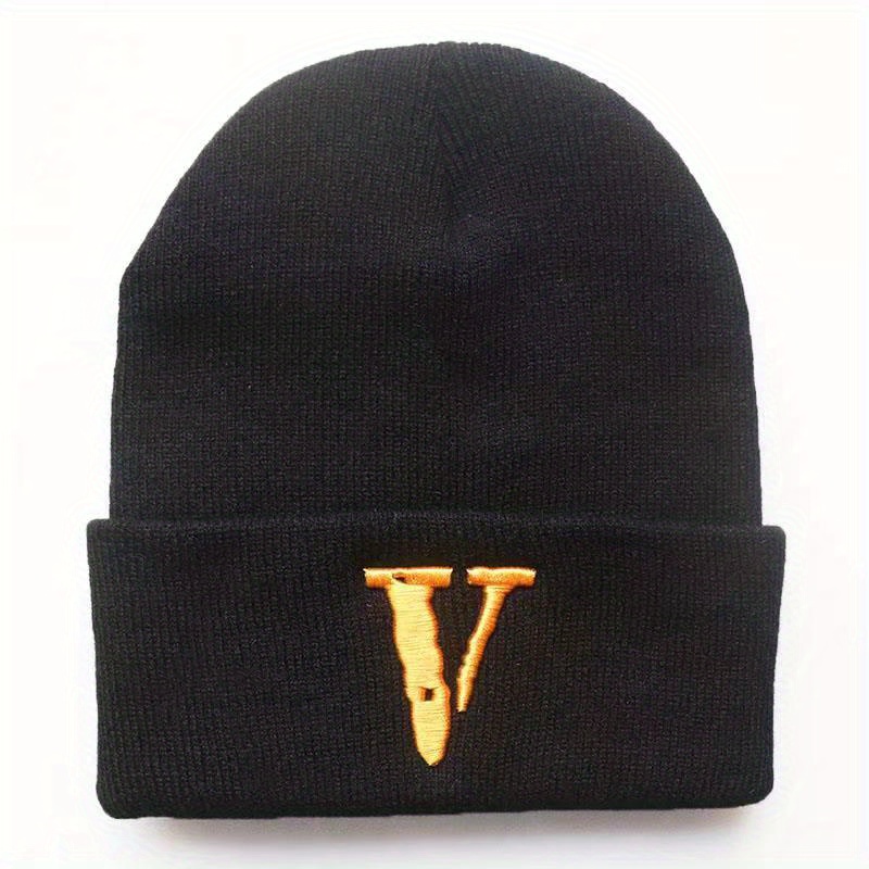 V Embroidery Graphic Beanie Trendy Solid Color Couple Beanies Casual  Coldproof Knit Hats For Women & Men - Temu