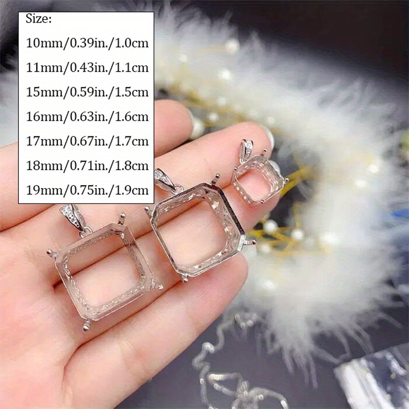 1pc Multi Sizes S925 Sterling Silver Pendants Square Rhinestone Settings  For Handmade Jewelry Making