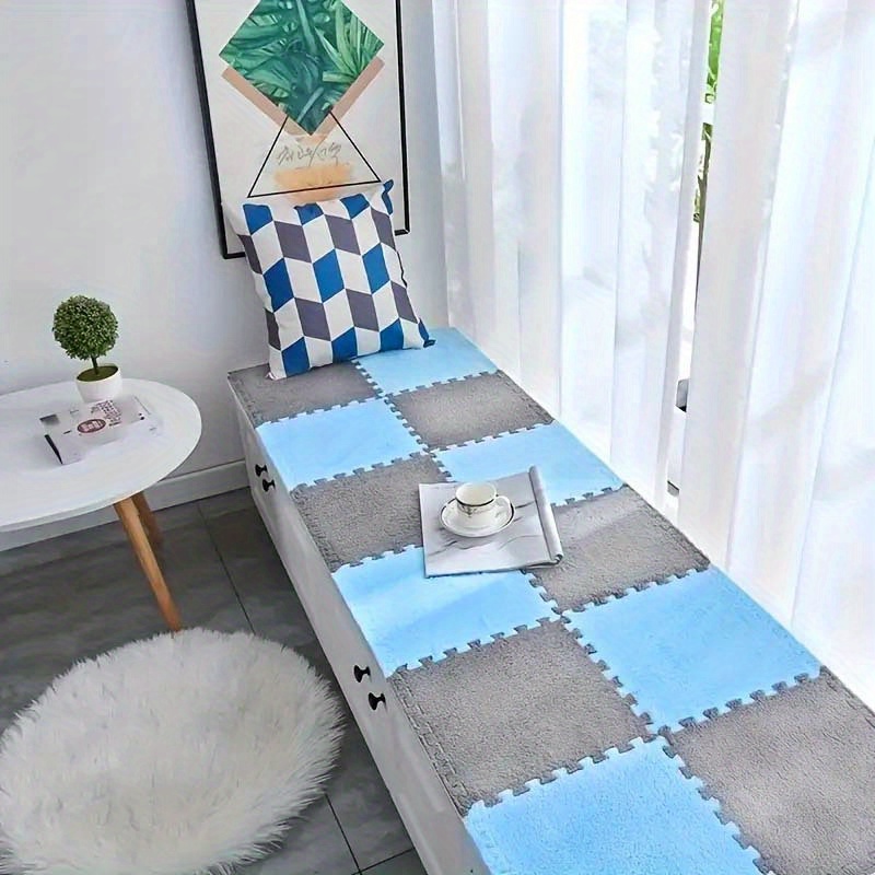 12-Piece Thickened Plush Interlocking Floor Mat 0.6 Thick- Fluffy Square  Tiles with 12 Edgings Soft Anti-Slip Puzzle Area Rug Playmat for Room