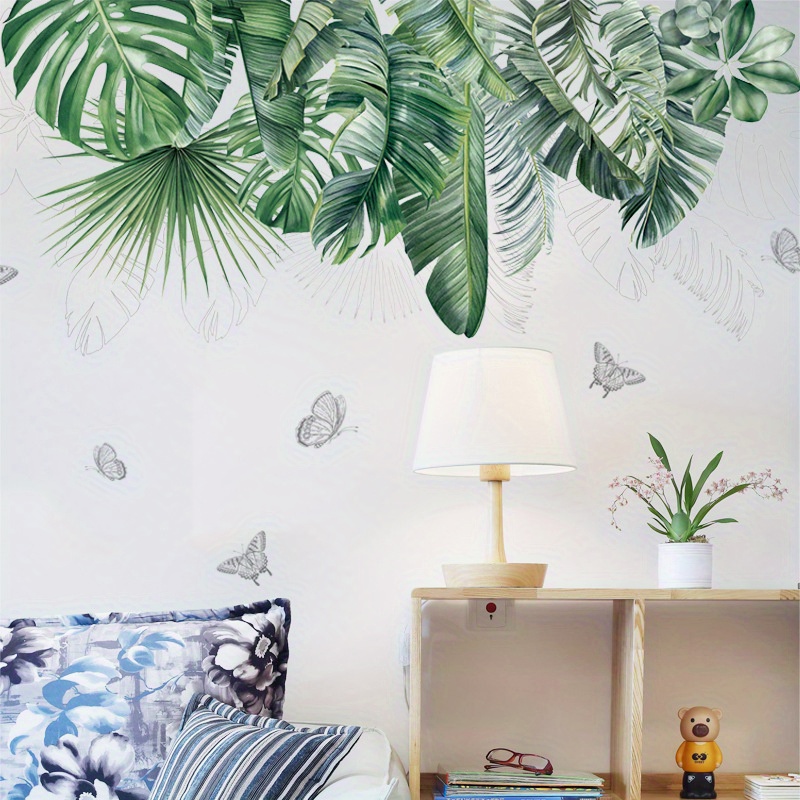 Autocollant mural feuilles tropicales/plante verte PVC décoration
