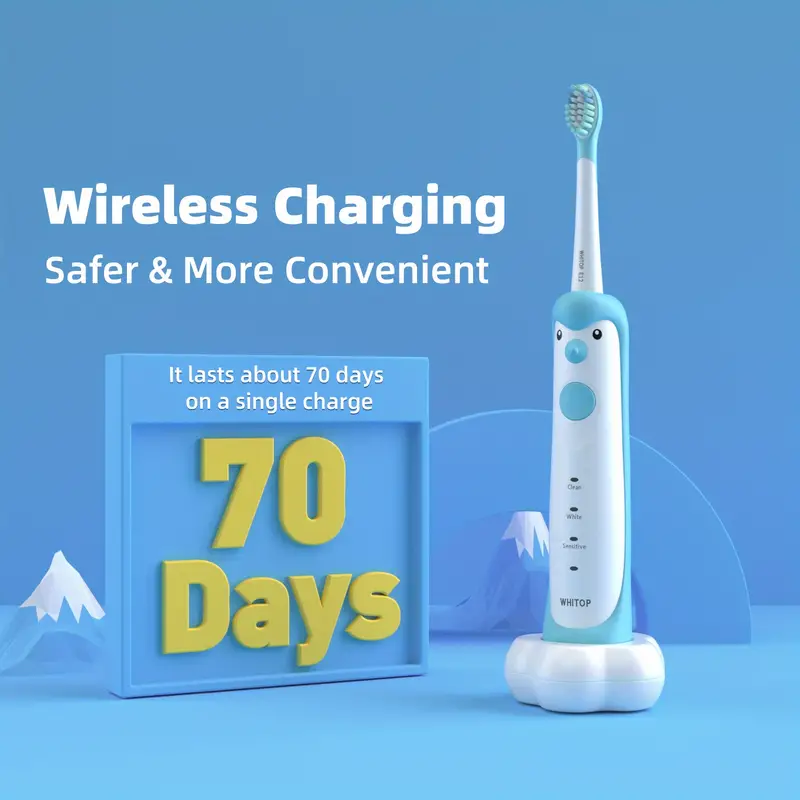 whitop ed01 avocado electric toothbrush for kids rechargeable sonic electronic power toothbrushes ipx8 waterproof 3 modes wireless charging automatic toothbrush for children boys and girls details 0