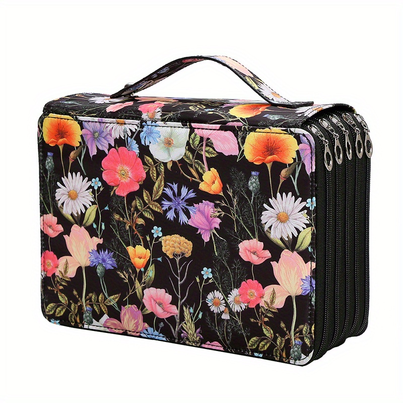 1pc Flowers Printed Storage Pencil Case, Holds 300 Pencils Or 200