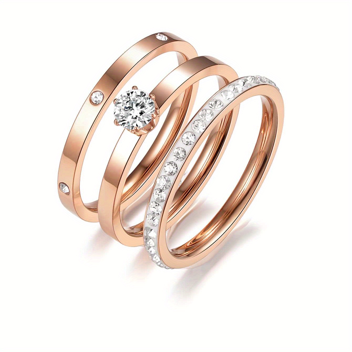 3PCS 14K Gold Plated Stacking Ring Set for Women X Ring Diamond