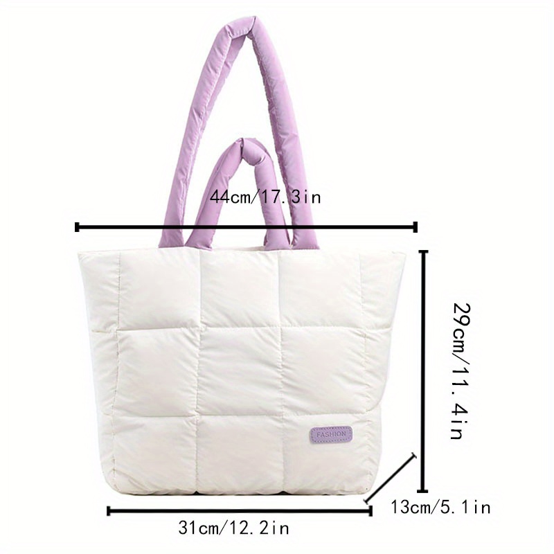 Puffer Quilted Tote Bag for Women, Trendy Padded Shoulder Bag, Simple Winter Padding Handbag,White,$15.19,Temu