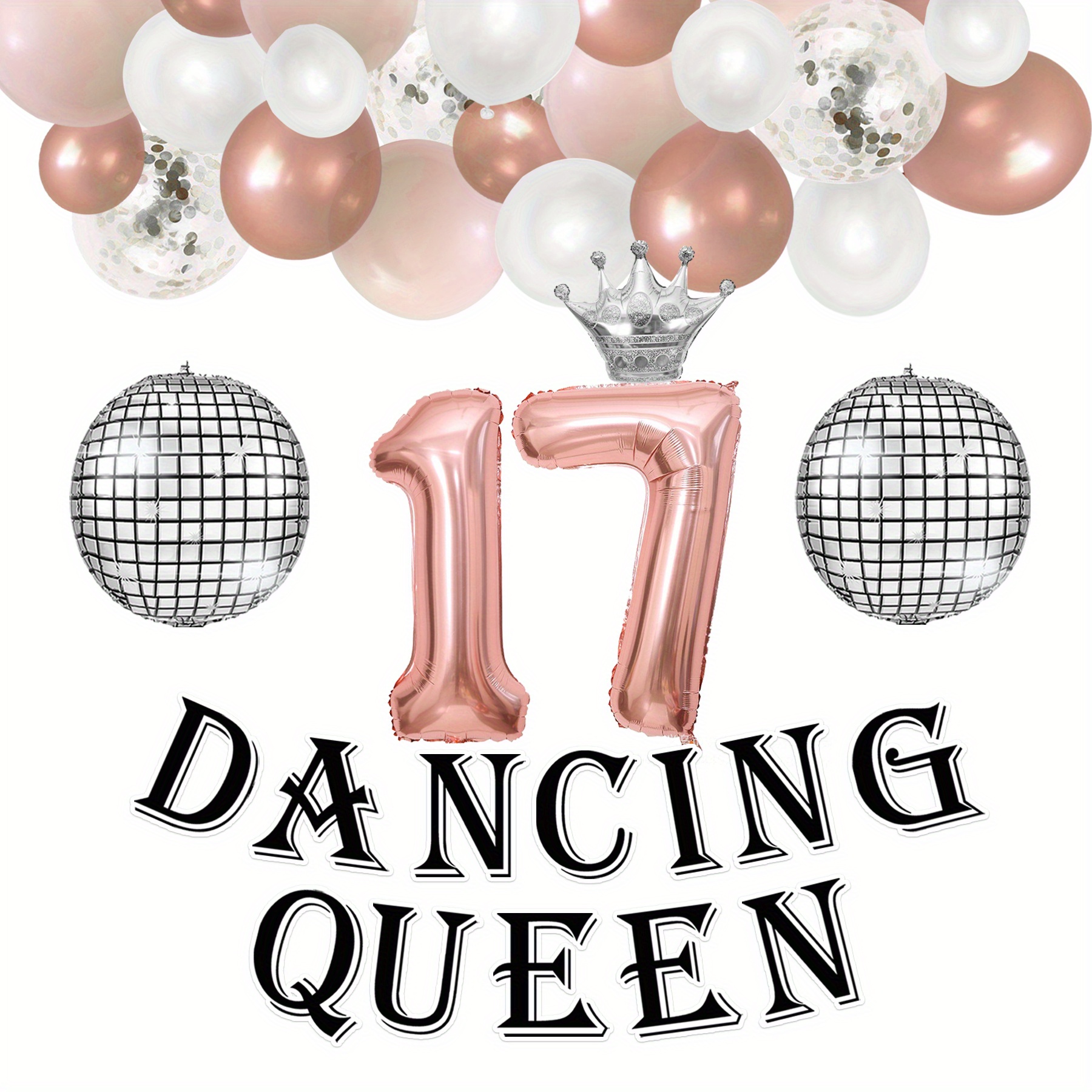  Dancing Queen 17th Birthday Decoration Rose Gold for