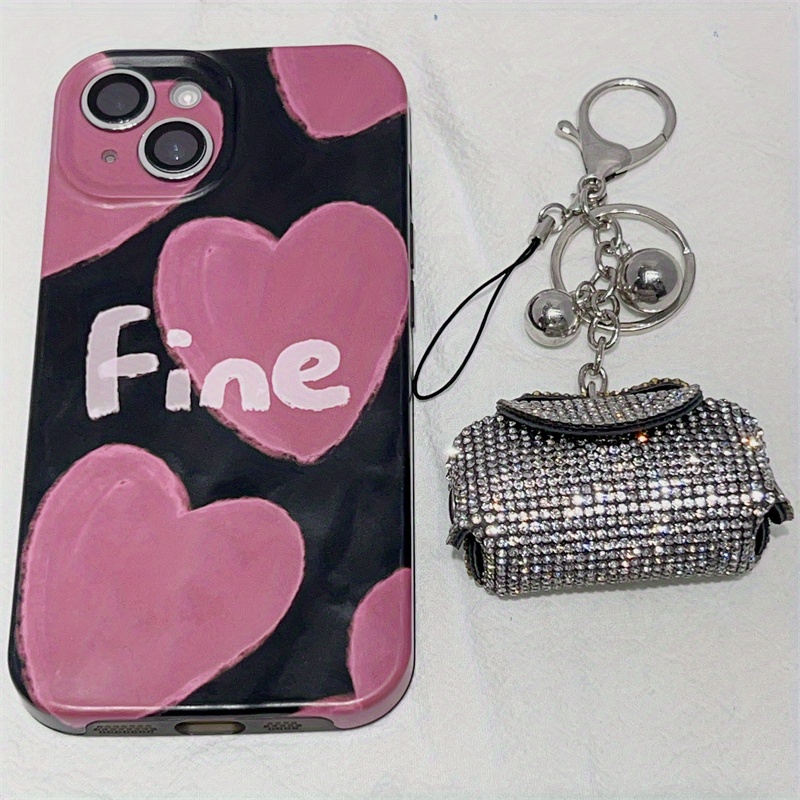 Mini Small Bag Rhinestone Keychain Pendant Leather Rhinestone Mobile Phone Additions Key Chain
