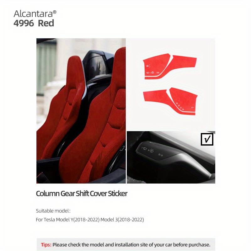 Alcantara - Adhesivo para volante de automóvil, antideslizante, para volver  a las normas estándar para Tesla Model 3, YS (rojo negro)