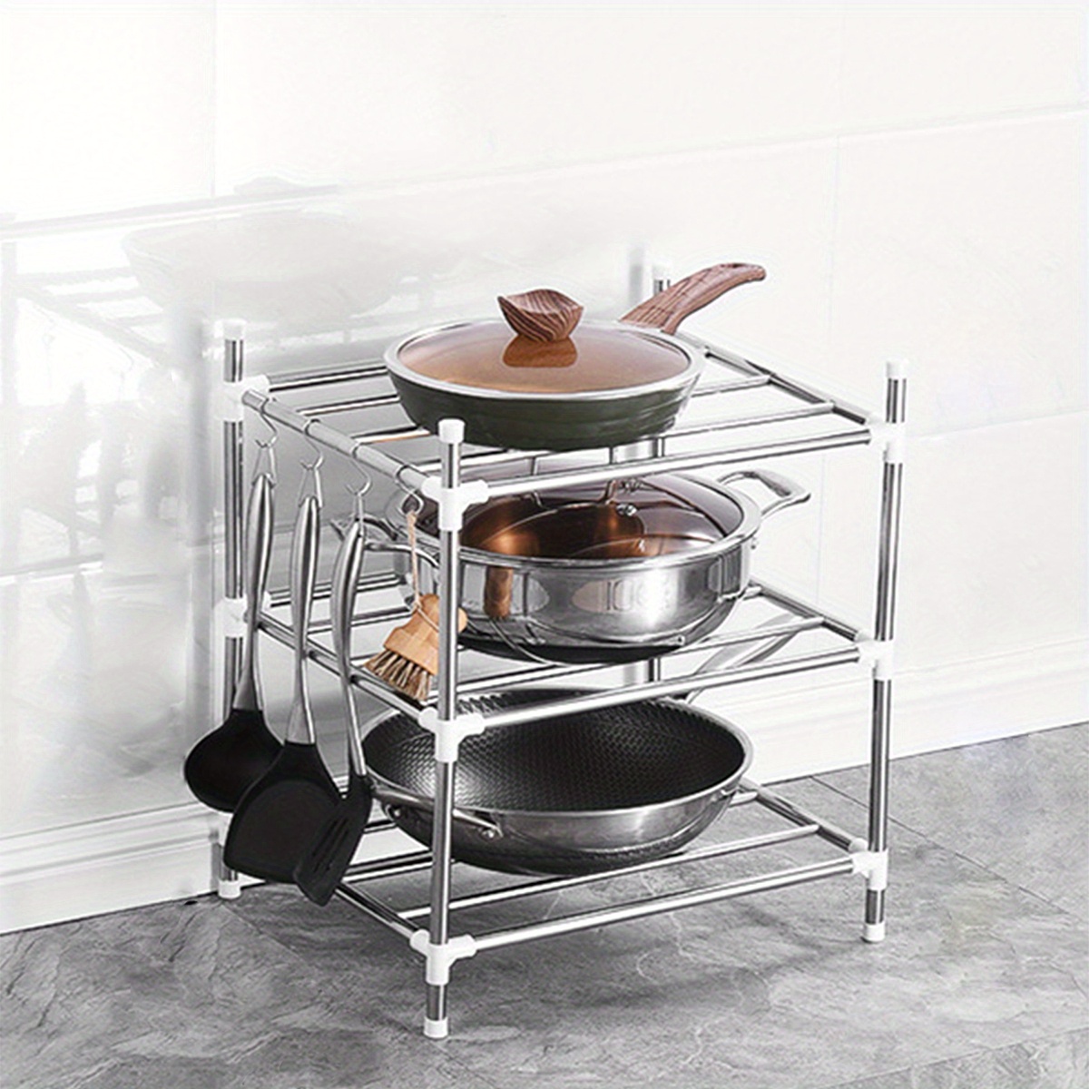 1  layer household storage shelf floor cooker tableware arrangement metal shelf multifunctional basin oven and microwave oven storage rack storage stainless steel shelf for kitchen bathroom balcony and rest room details 4