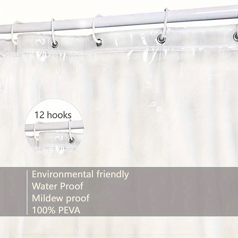 Transparent Shower Curtain Waterproof Hooks Lightweight - Temu