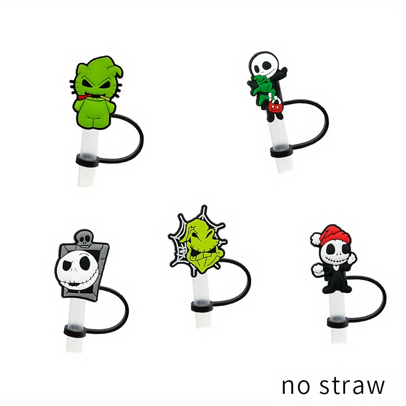 9pcs Halloween Straw Toppers Halloween Straw Cover The Nightmare Before Christmas for 6-8mm Drinking Straws Halloween Reusable Straws Silicone Straw
