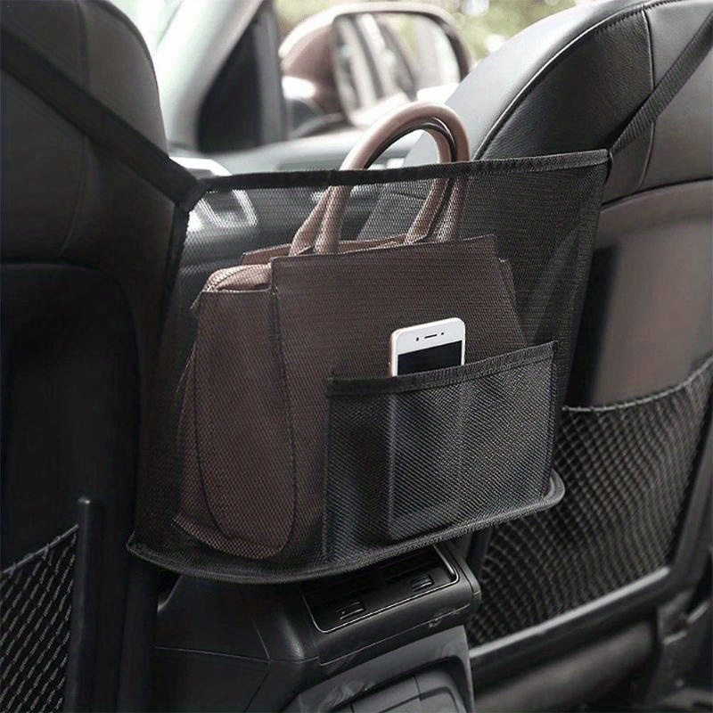 

Large Capacity Car Seat Organizer - Handbag & Purse Holder With , Mesh Pocket For Front Seats, Black