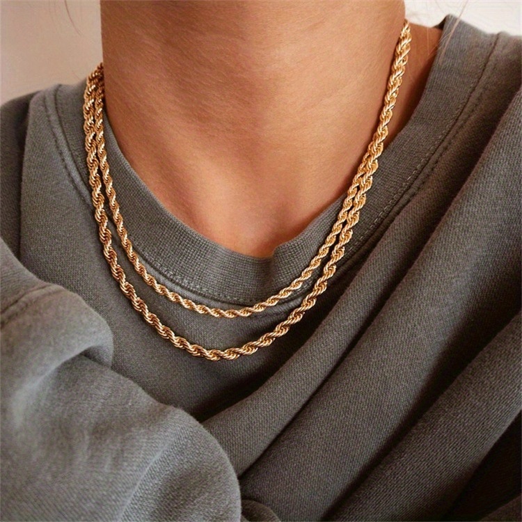1pc Minimalist Stainless Steel Twisted Rope Necklace for Men's and Women's Daily Wear Decoration, Gift,4mm