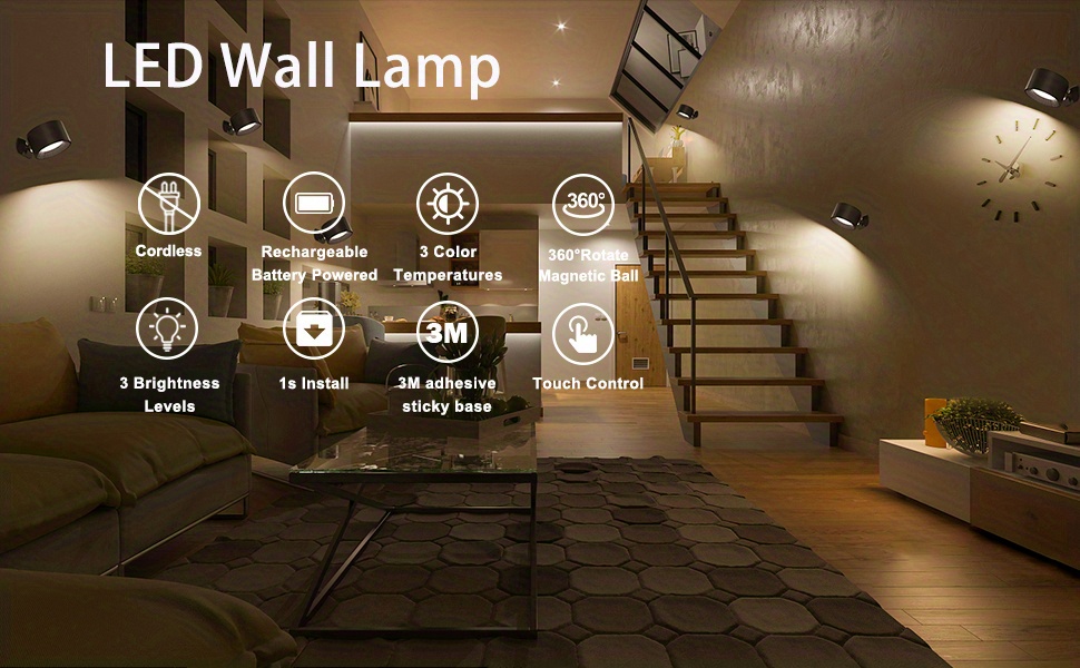 1pc wall lights led wall sconces with 3200mah rechargeable battery 3 color temperatures and brightness dimmable touch and remote control lights cordless wall mounted reading lamp for bedside home details 1