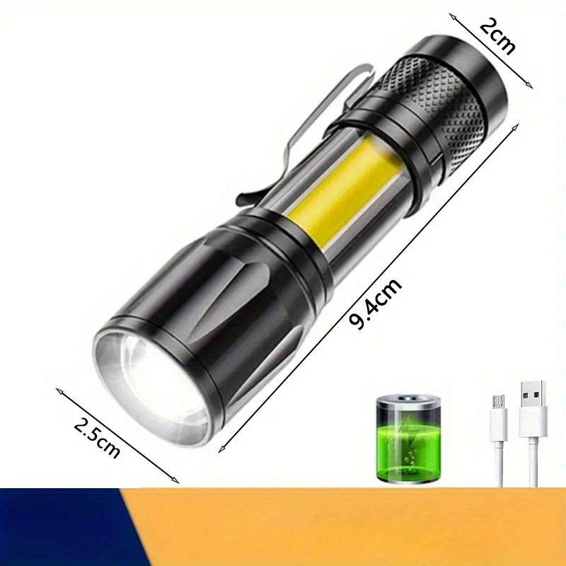 1pc Powerful LED Flashlight, 3 Modes USB Rechargeable Outdoor Bright Light,  Torch Portable Waterproof Light, Self Defense Camping Light