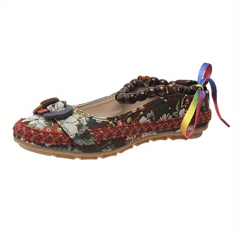 Floral Pattern Point Toe Mary Jane Flats, Multicolor Fashionable