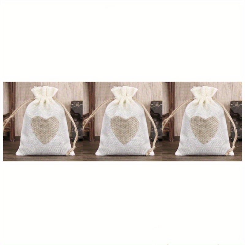 1pc Minimalist Burlap Gift Pouch With Heart Shaped Drawstring Bag