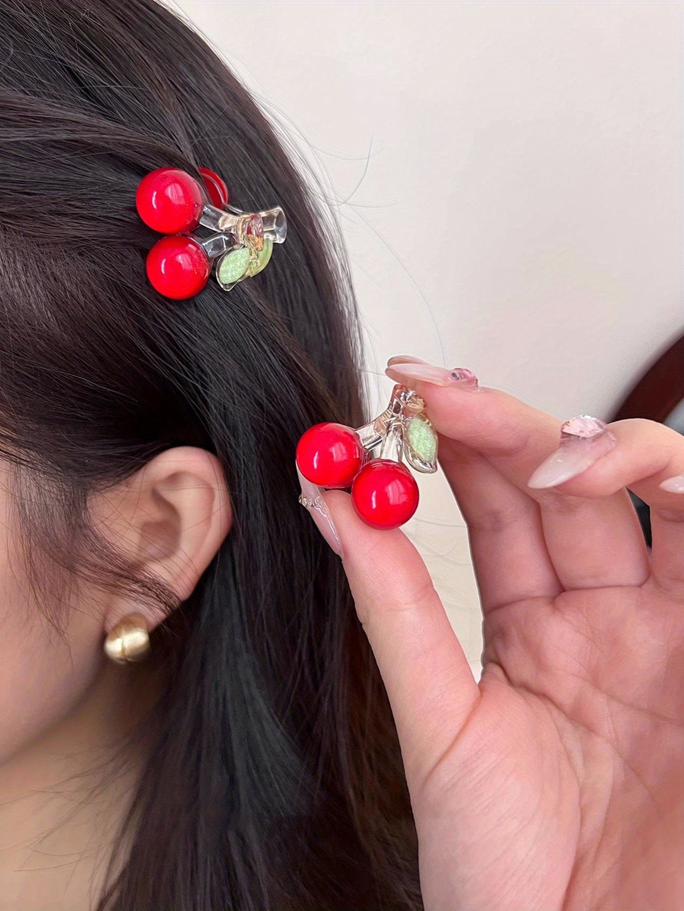 Mini Hair Claw Clips Cherry Pattern Hair Clips Side Clips Temu