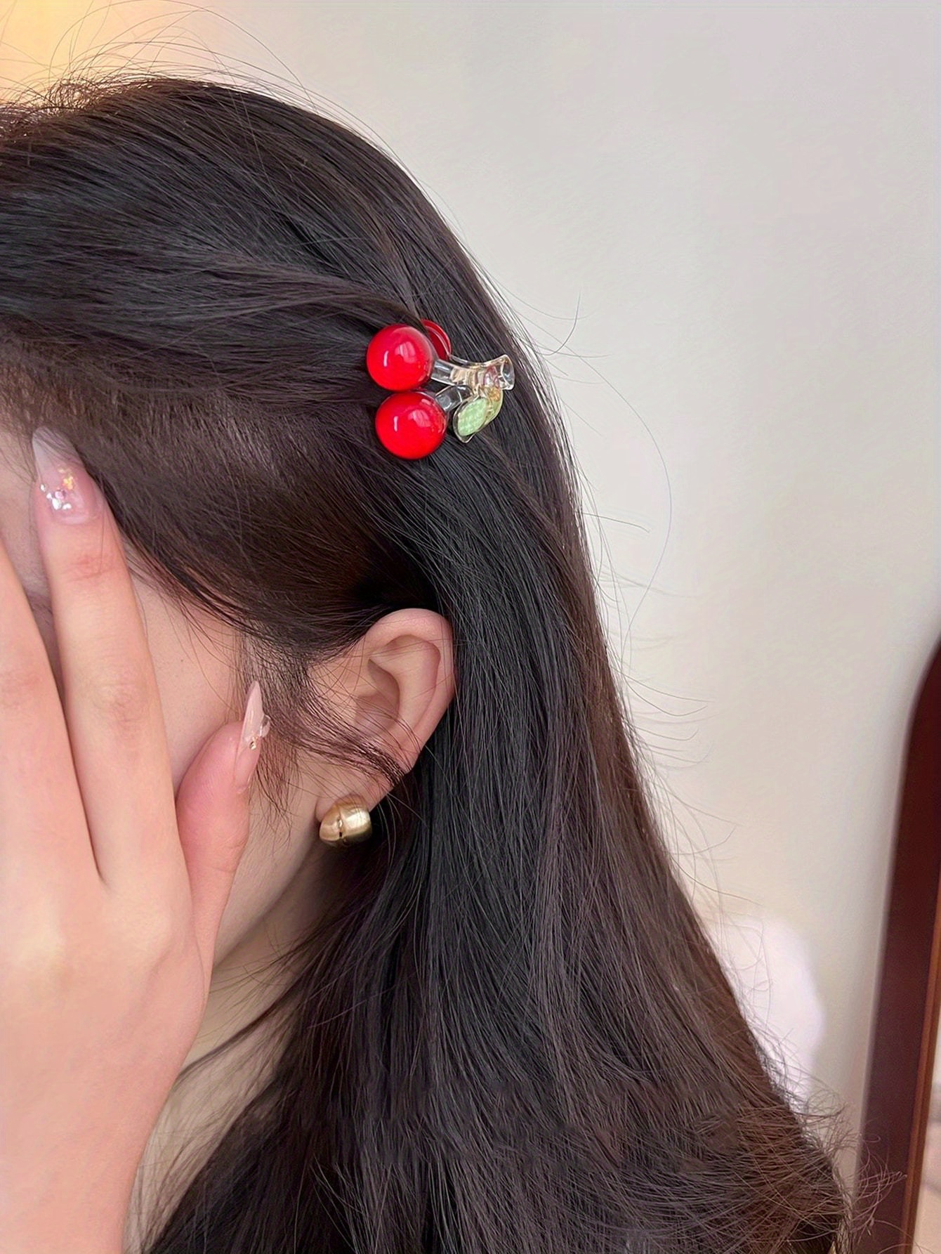 Mini Hair Claw Clips Cherry Pattern Hair Clips Side Clips Temu