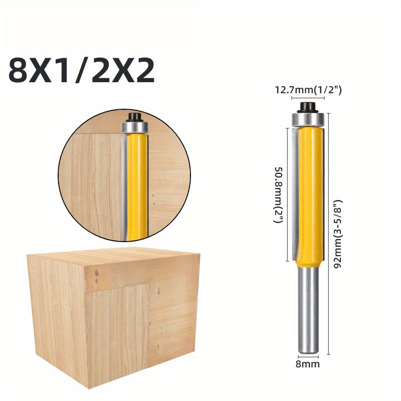Image of 8mm Shank Extended Router Bit With Bearing For Trimming, Woodworking Milling For Edge Trimming Machines, Blade Head For Line Trimming