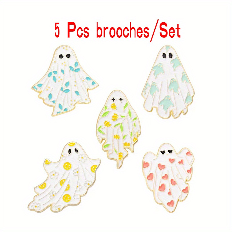 Image of 5pcs Set Cute Little Shaped Brooch Badges - Alloy Pin Collectibles For Fashion, Wearable Party Decorations, Adorable Smiling & Frowning Characters (halloween)