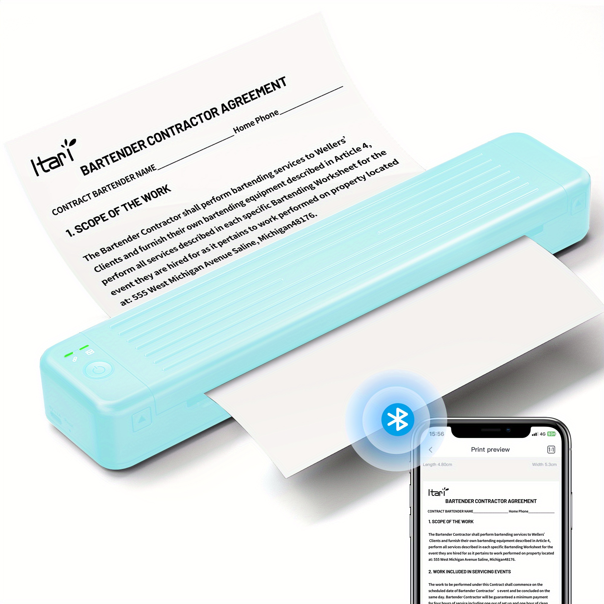 COLORWING Imprimante Portable A4 - Imprimante Bluetooth Thermique Mini  Imprimante sans Encre Compatible avec Android et iOS et Ordinateur Prise en  Charge de A4 Papier Thermique - Blanc : : Fournitures de bureau