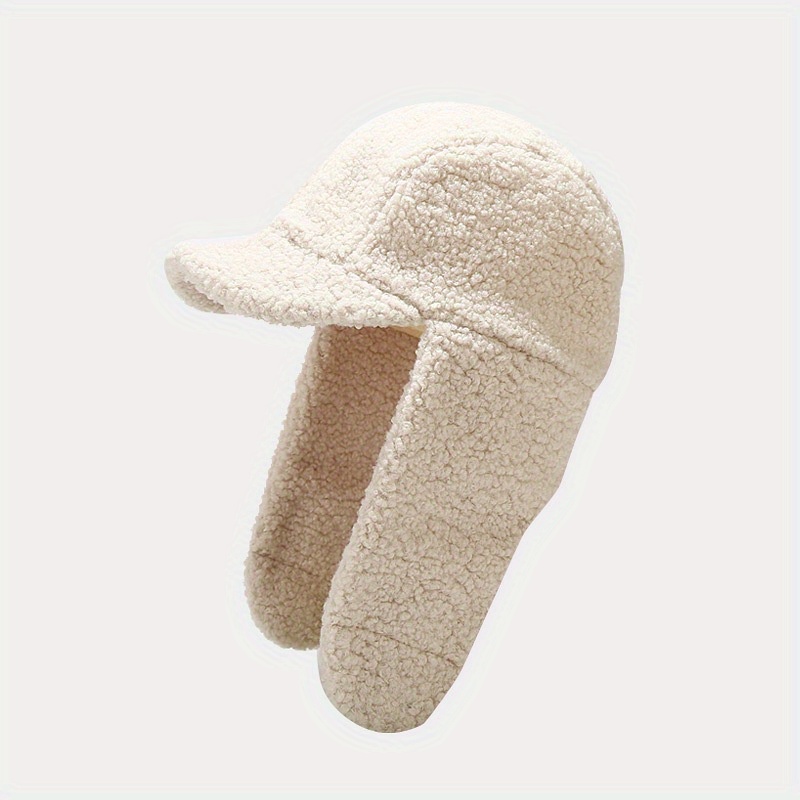 Unisex Winter Warm Lamb Wool Trapper Hat, Simple Solid Color Ear