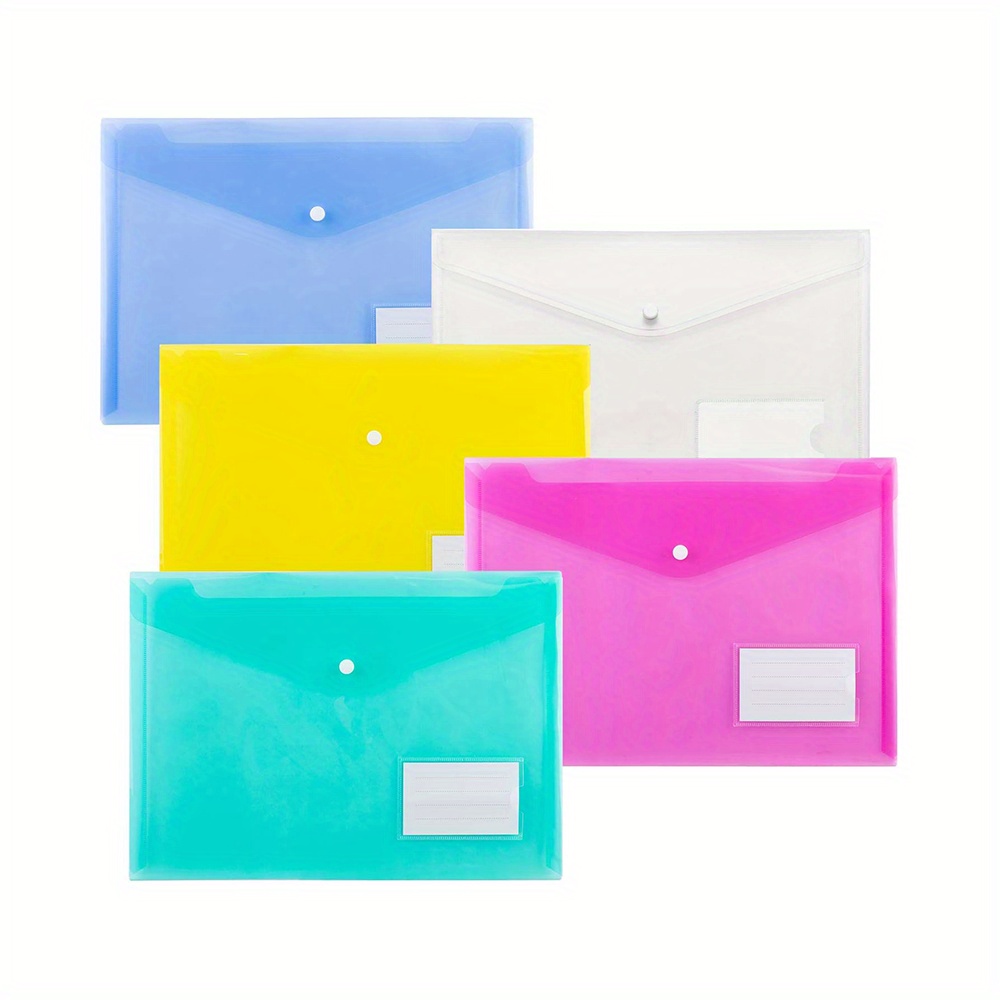 10 PCS Clear Plastic Envelopes, Poly Envelope with Snap Closure Waterproof  File Folder for School Home Office, A4 Size 