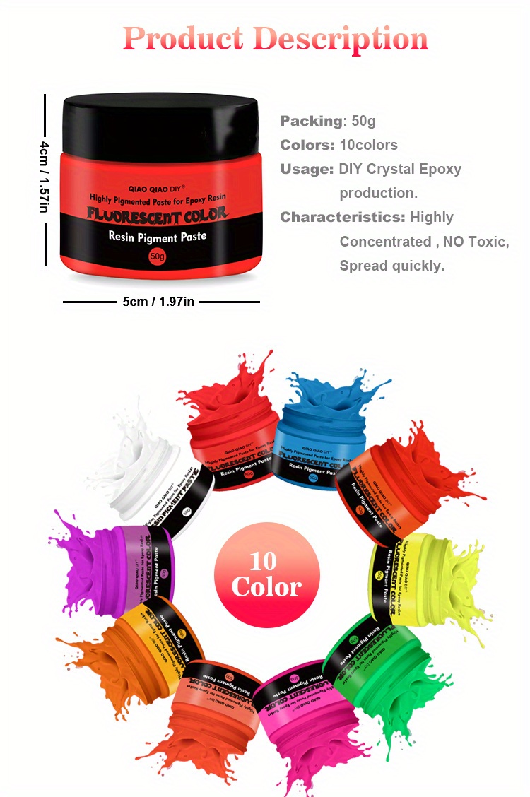 Epoxy UV Resin Color Pigment-Fluorescent color resin pigment paste,vibrant  colors fluorescent resin liquid dyes for UV Resin Art Coloring, DIY Jewelry  Making-50g/1.76oz