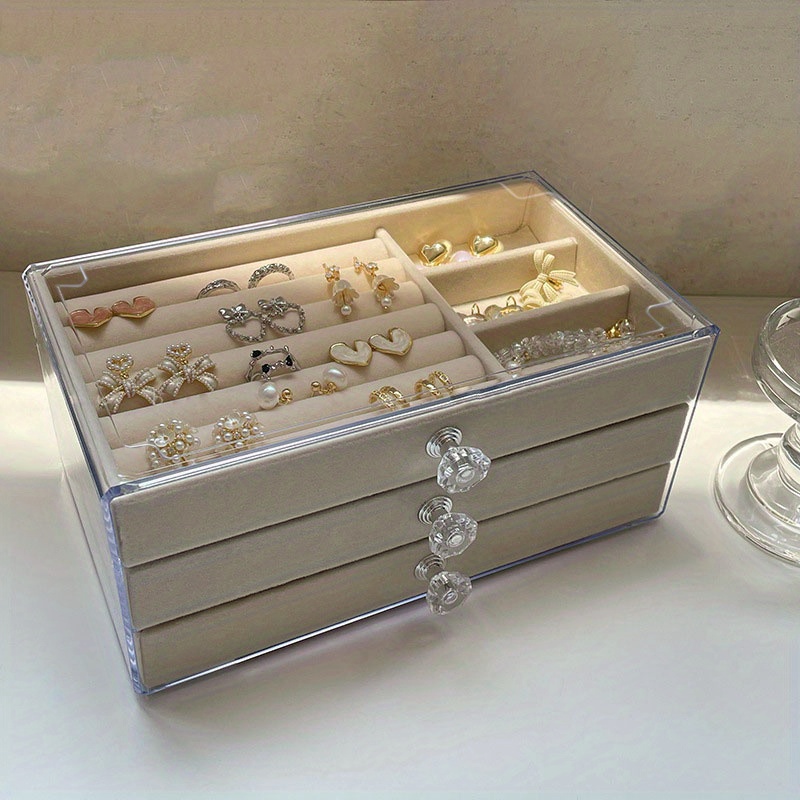 1pc Plastic Jewelry Box, Modern Solid Color White Multi-grid Jewelry  Storage Box For Home