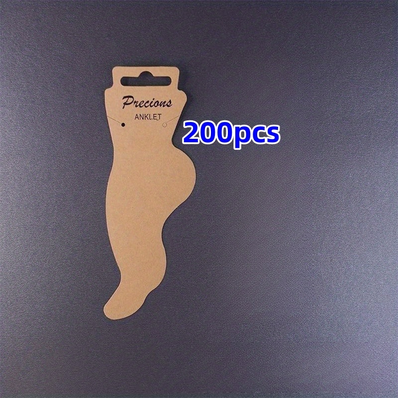 200Pcs, 100Pcs Of Paper Ankle Bracelet Display Card, 100Pcs Of Transparent  Self-sealing Bag, Foot-shaped Storage Label Kraft Paper Display Card