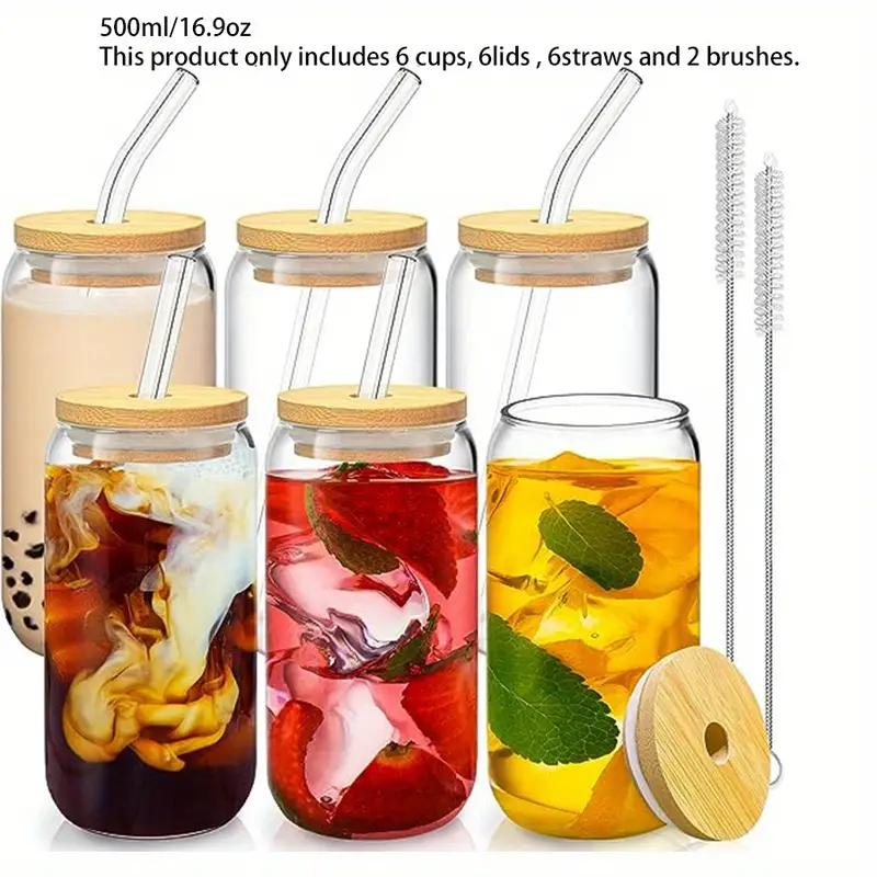 Glass Cups With Bamboo Lids And Glass Straw, Beer Can Shaped Drinking  Glasses Iced Coffee Glasses, Cute Tumbler Cup For Smoothie, Boba Tea,  Whiskey Water Iced Coffee Glasses Cute Tumbler Cup Summer