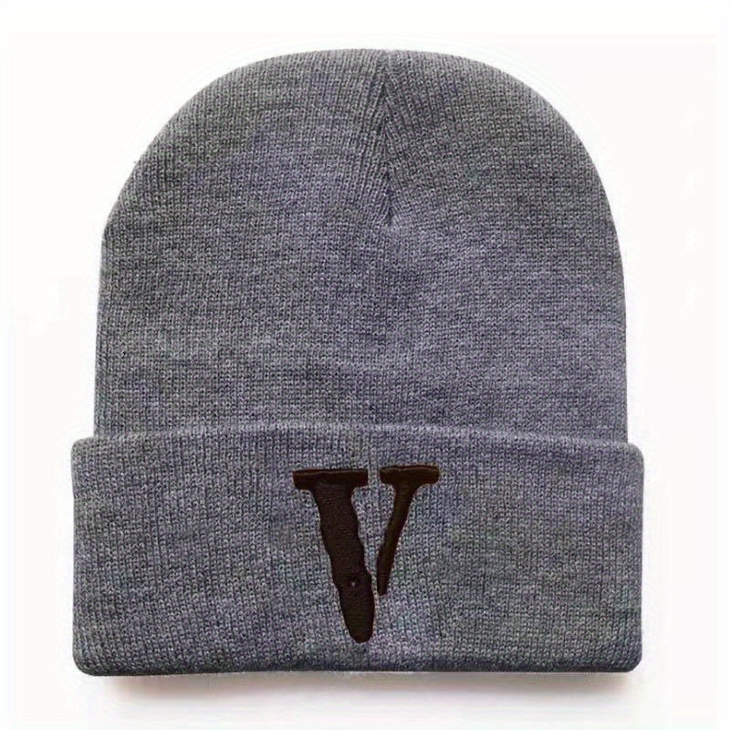 V Embroidery Graphic Beanie Trendy Solid Color Couple Beanies Casual  Coldproof Knit Hats For Women & Men - Temu