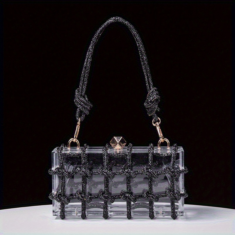 Black Rhinestones Clear Bag