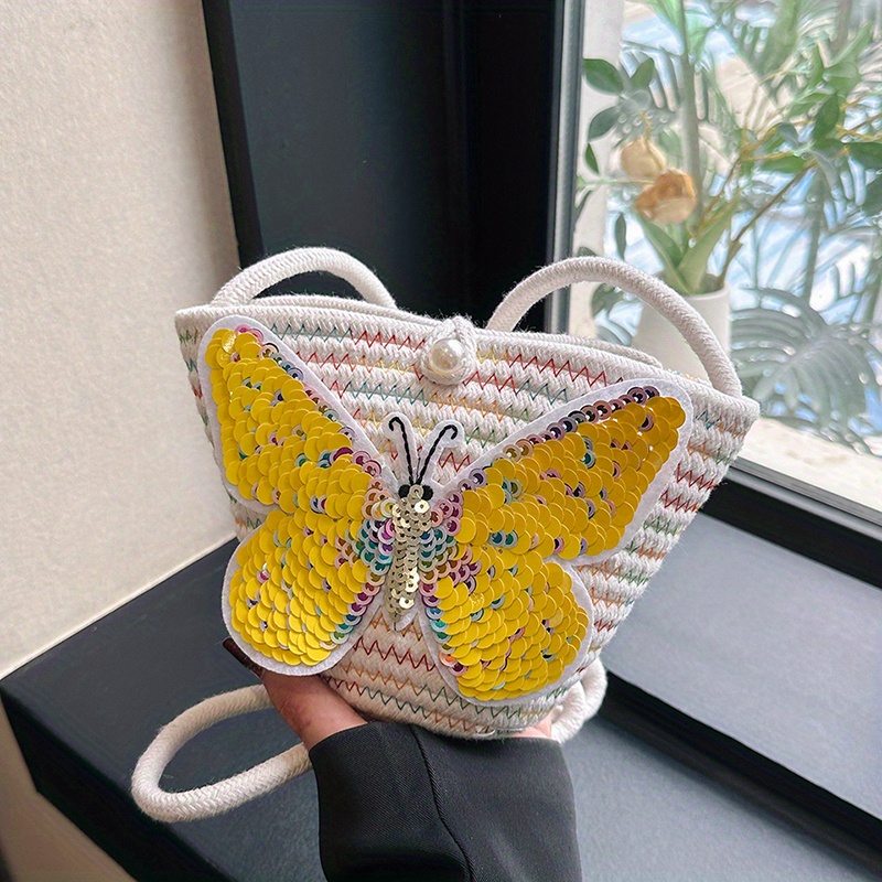 Trendy Zipper Shoulder Bag, Fashion Butterfly Pattern Underarm Bag, Stylish Chain Decor Purse Mini Butterfly Decor Baguette Bag,one-size