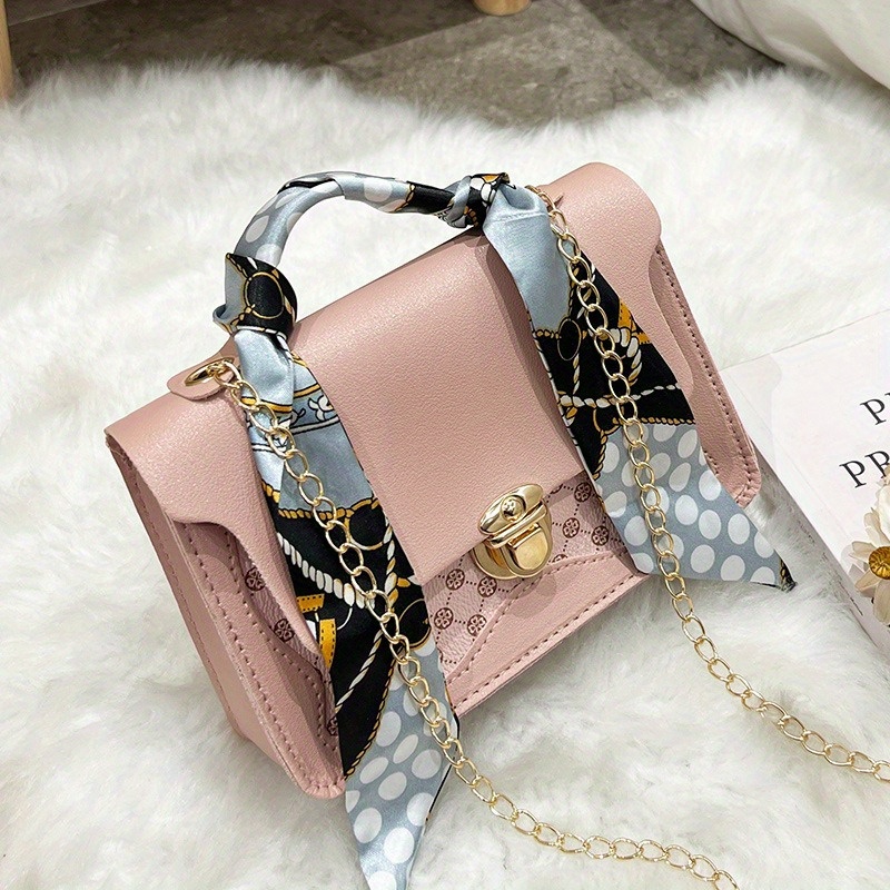 Girls Fashion Mini Square Bag Handbag With Silk-like Scarf Handle, Chain  Strap Shoulder Bag Crossbody Bag Mobile Phone Bag - Temu Spain