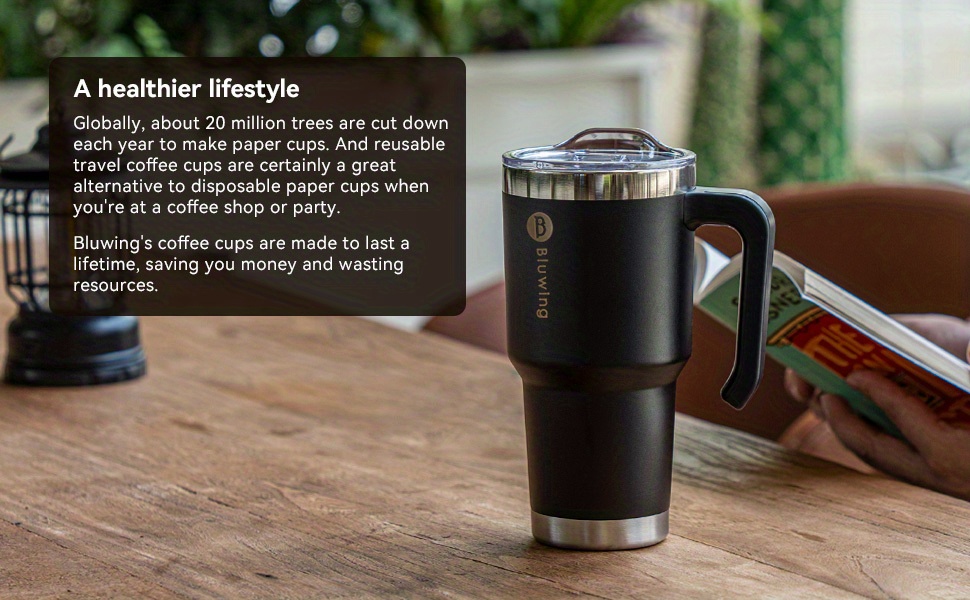 30z Stainless Steel Coffee Mug With Handle, Double Wall Vacuum Insulated Mug,  With Spill-proof Lid, For Traveling - Temu