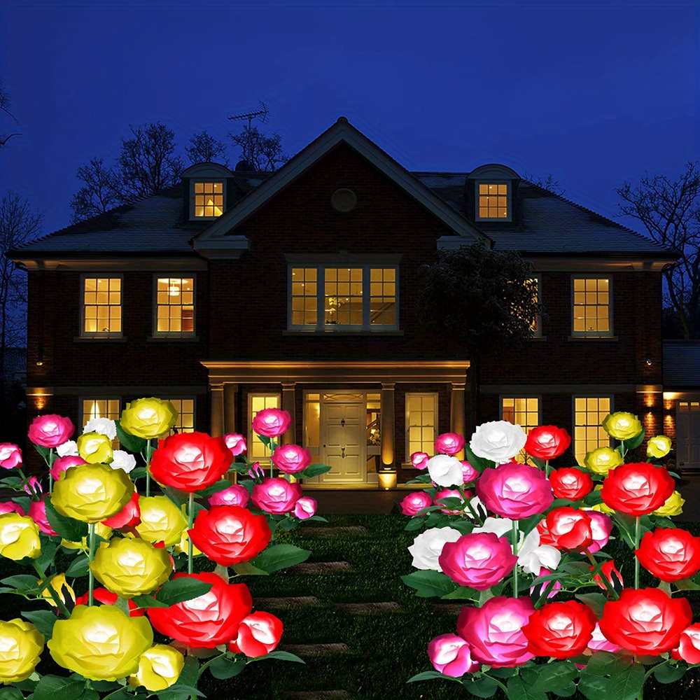 5 heads led solar rose lights simulated rose flower lamp for landscape garden home decoration christmas halloween birthday gifts valentines day decoration sports & outdoors temu details 6
