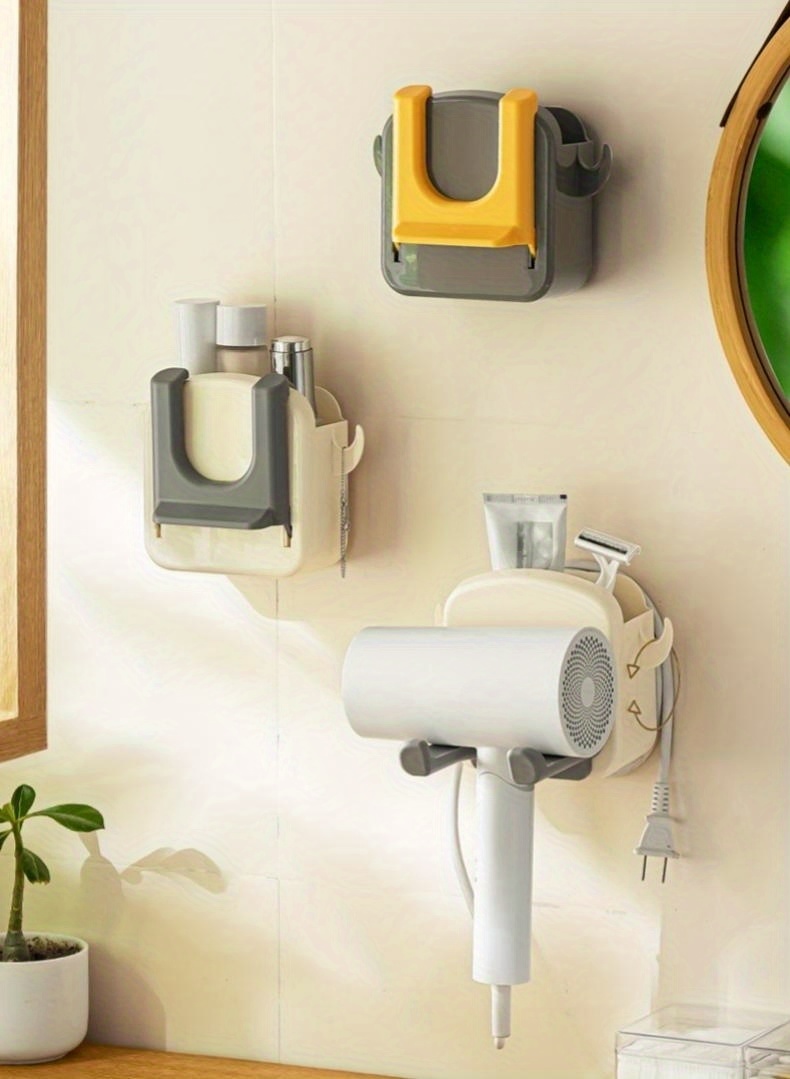 Adhesive Bathroom Shelves - Hair Dryer Holder and Storage Rack