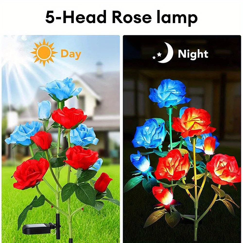 5 heads led solar rose lights simulated rose flower lamp for landscape garden home decoration christmas halloween birthday gifts valentines day decoration sports & outdoors temu details 1