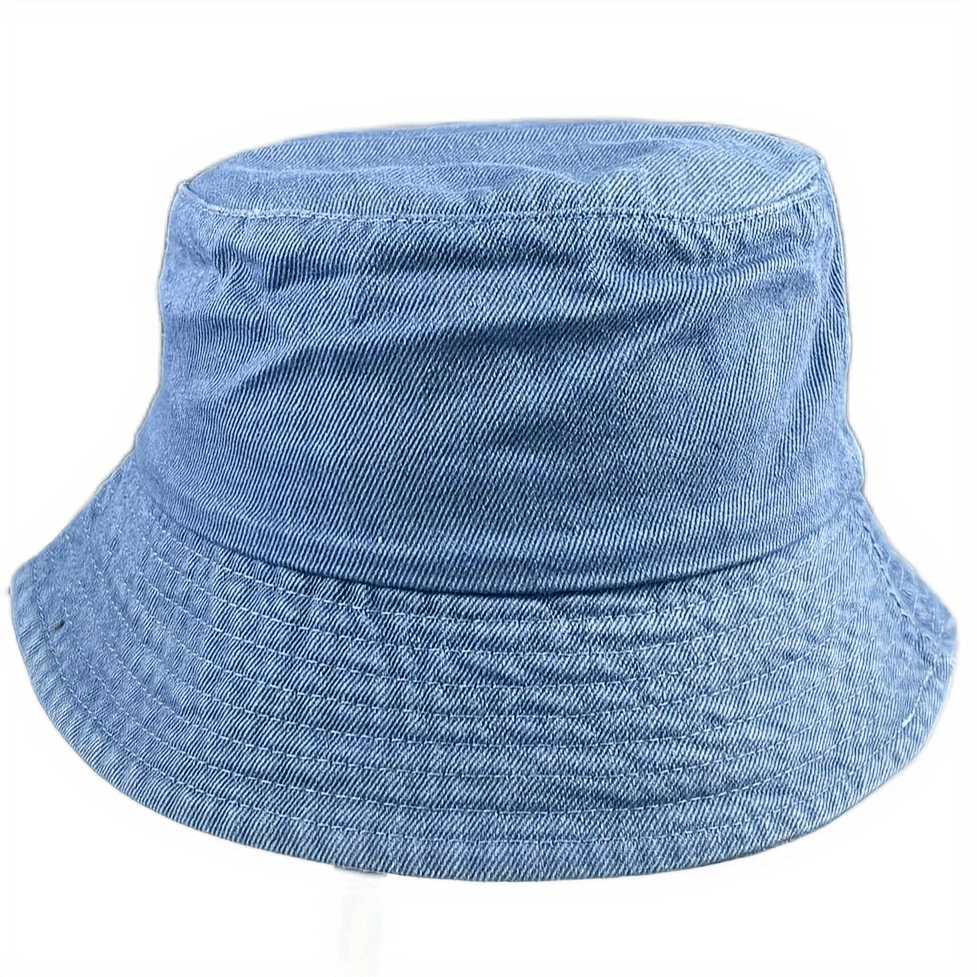 Women's Solid Color Denim Bucket Hat, Fishing Hat, Casual Versatile Sun Protection Hat for Outdoor,Temu